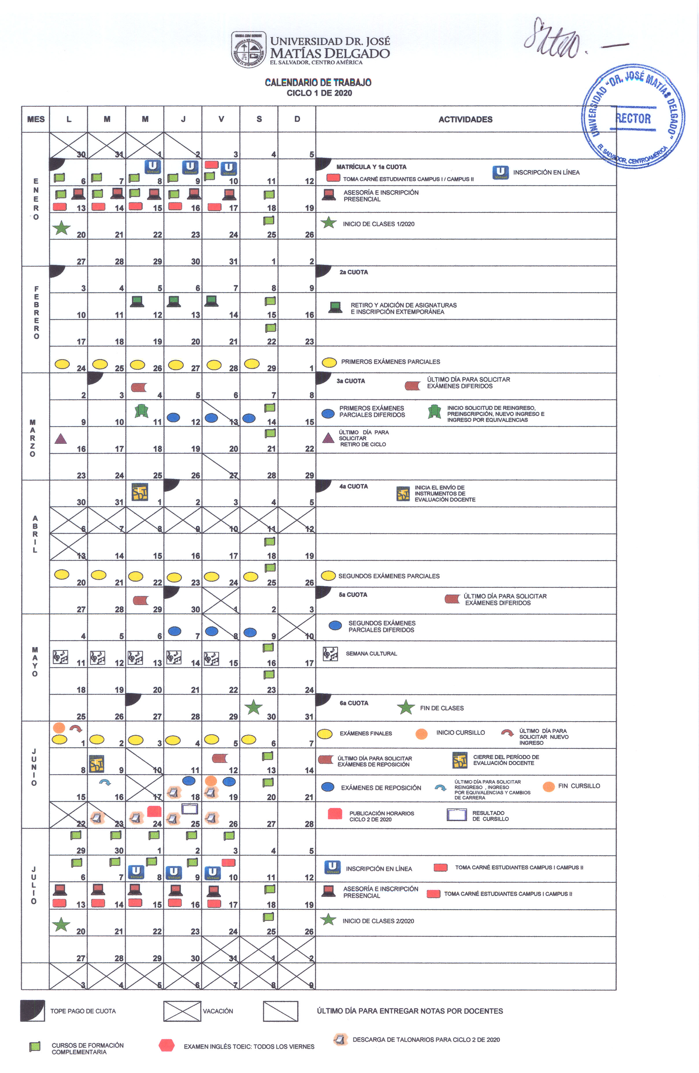 Calendario de trabajo Ciclo 01-2020