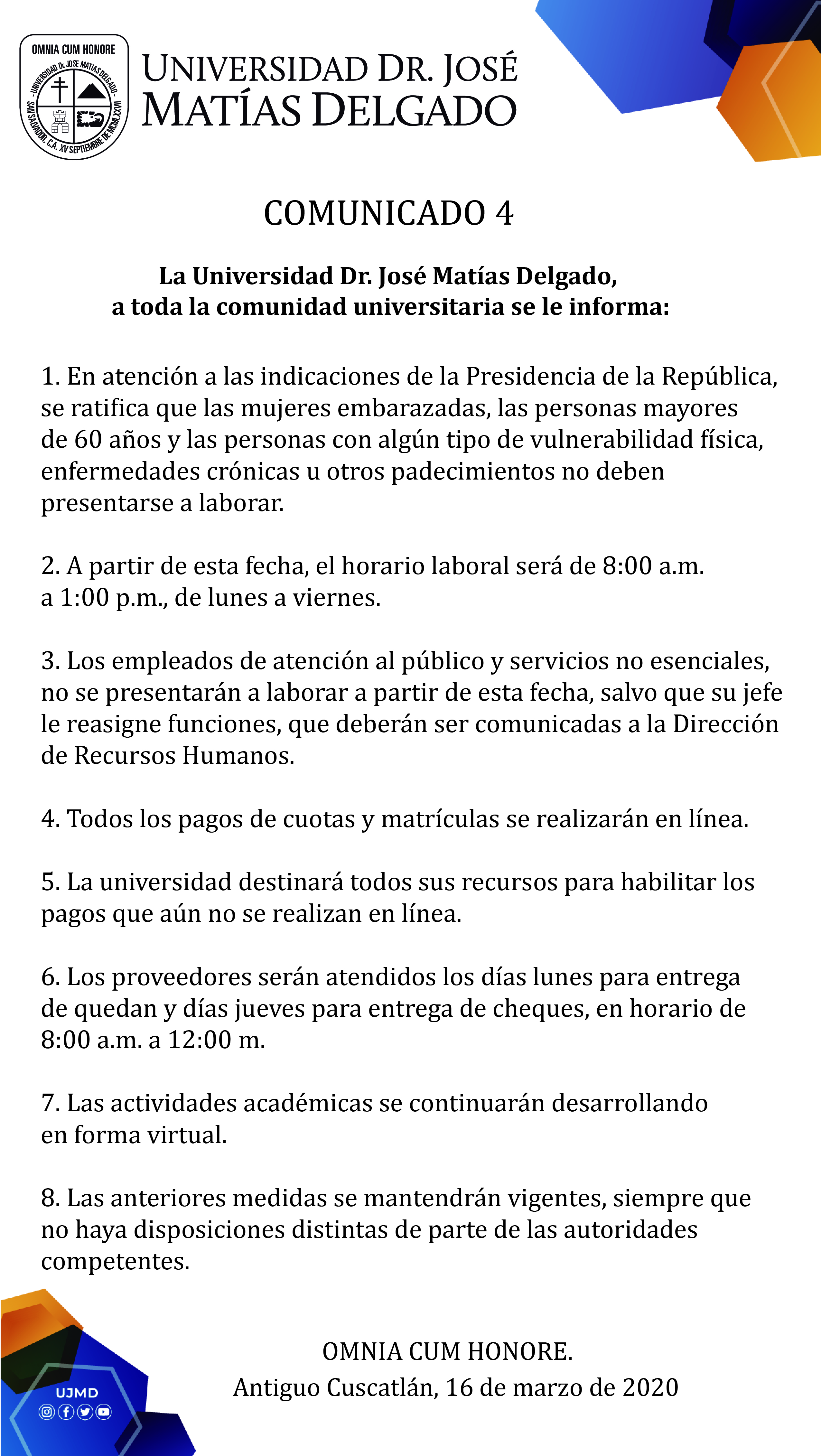 comunicado 4 Covid 19