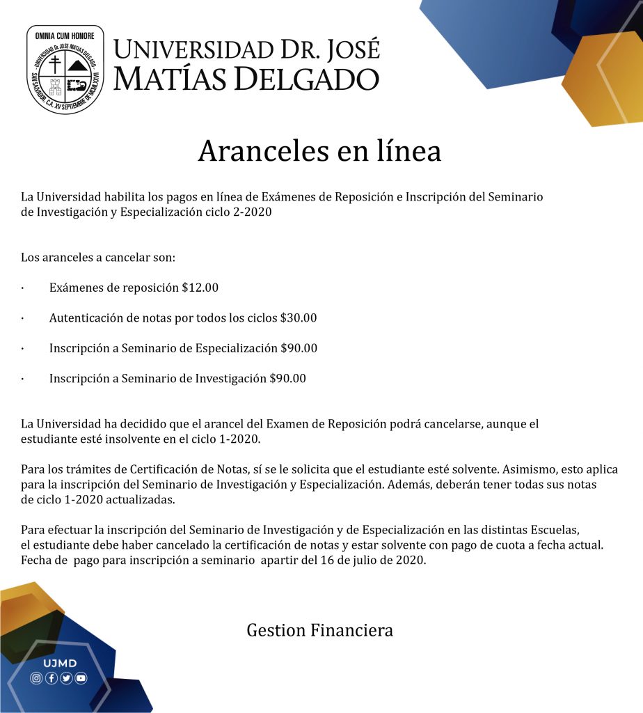 Aranceles UJMD junio 2020